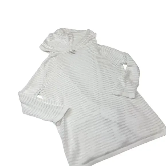 Eddie Bauer Ivory Hooded Open Front Cardigan Women’s Medium Lightweight Knit - Picture 3 of 13